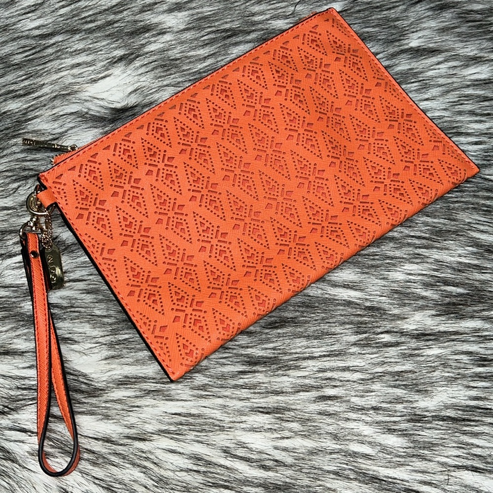 NWOT Aldo Orange Perforated Laser Cut Faux Leather Wristlet/Clutch